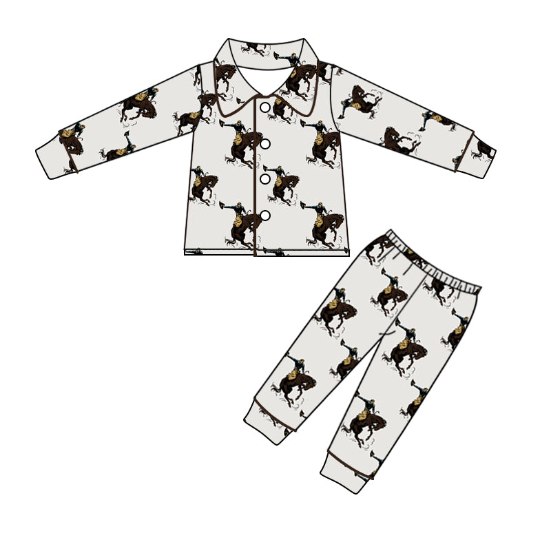 western cowboy long sleeve button up pajama set, moq 5