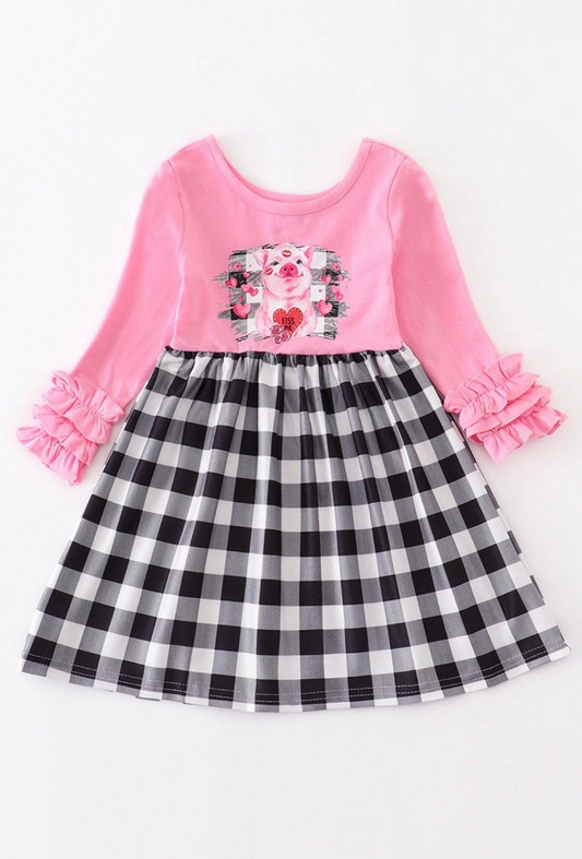 Pink pig long sleeve milk silk boutique dress preorder