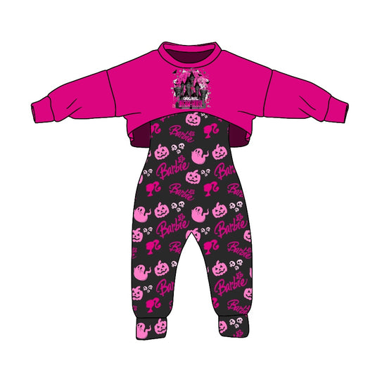 pink doll Halloween design 2pcs clothes set, moq 5