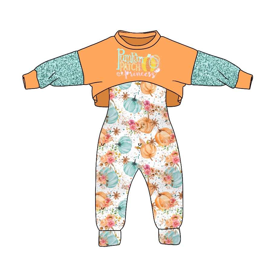 children girls pumpkin design 2pcs clothes set,moq 5