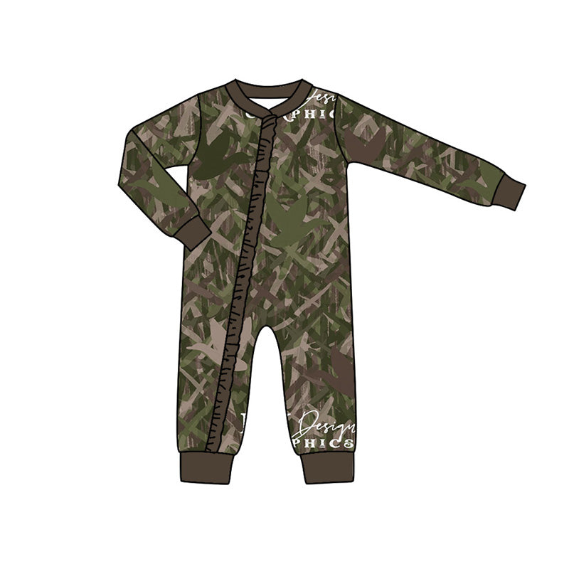 girls long sleeve camo zip romper