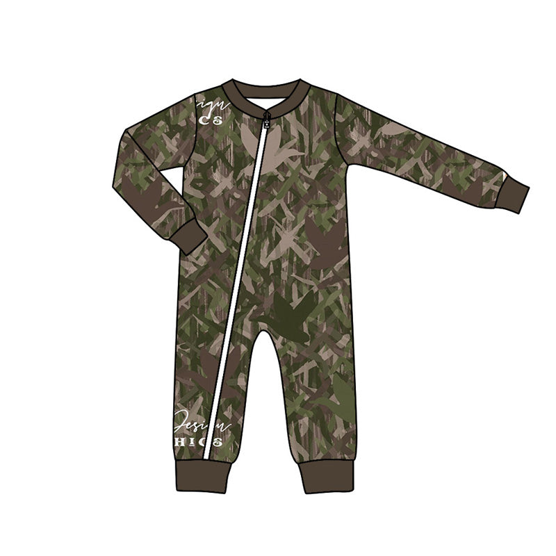 toddles long sleeve camo zip romper