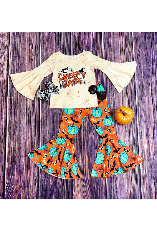 Halloween pumpkin girls outfit wholesale kids boutique clothing