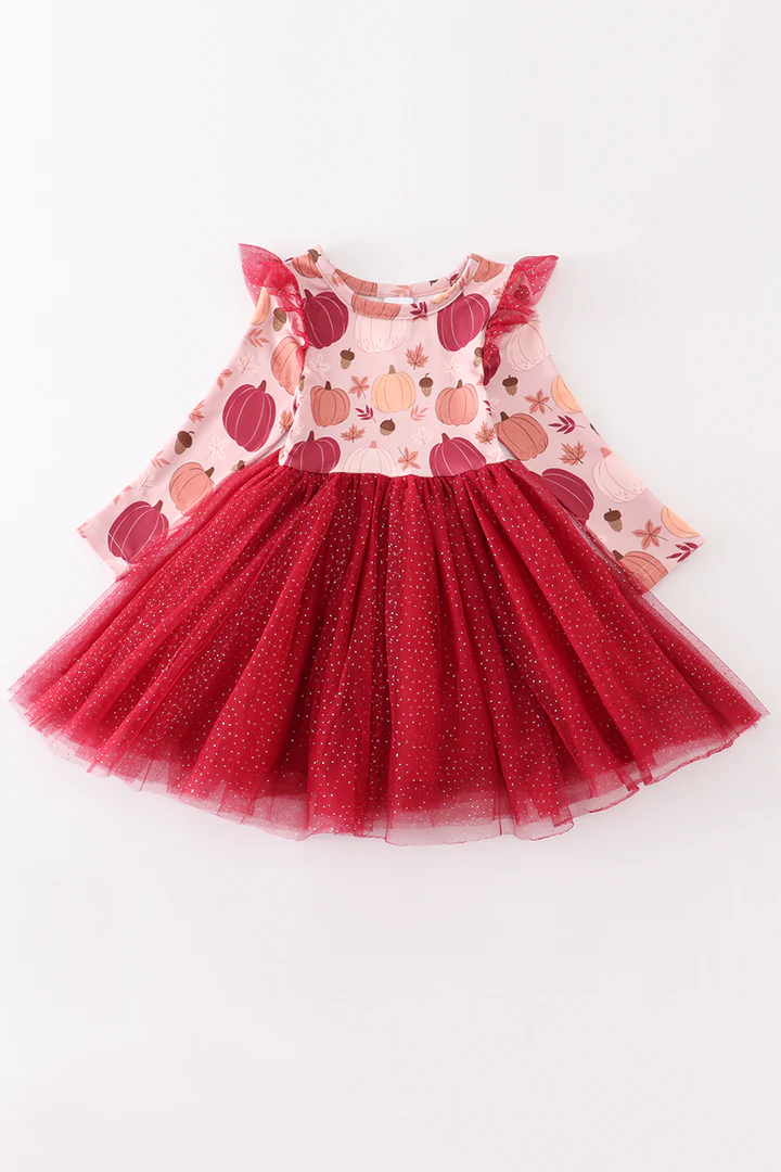 kids pumpkin tulle dress wholesale kids boutique clothing