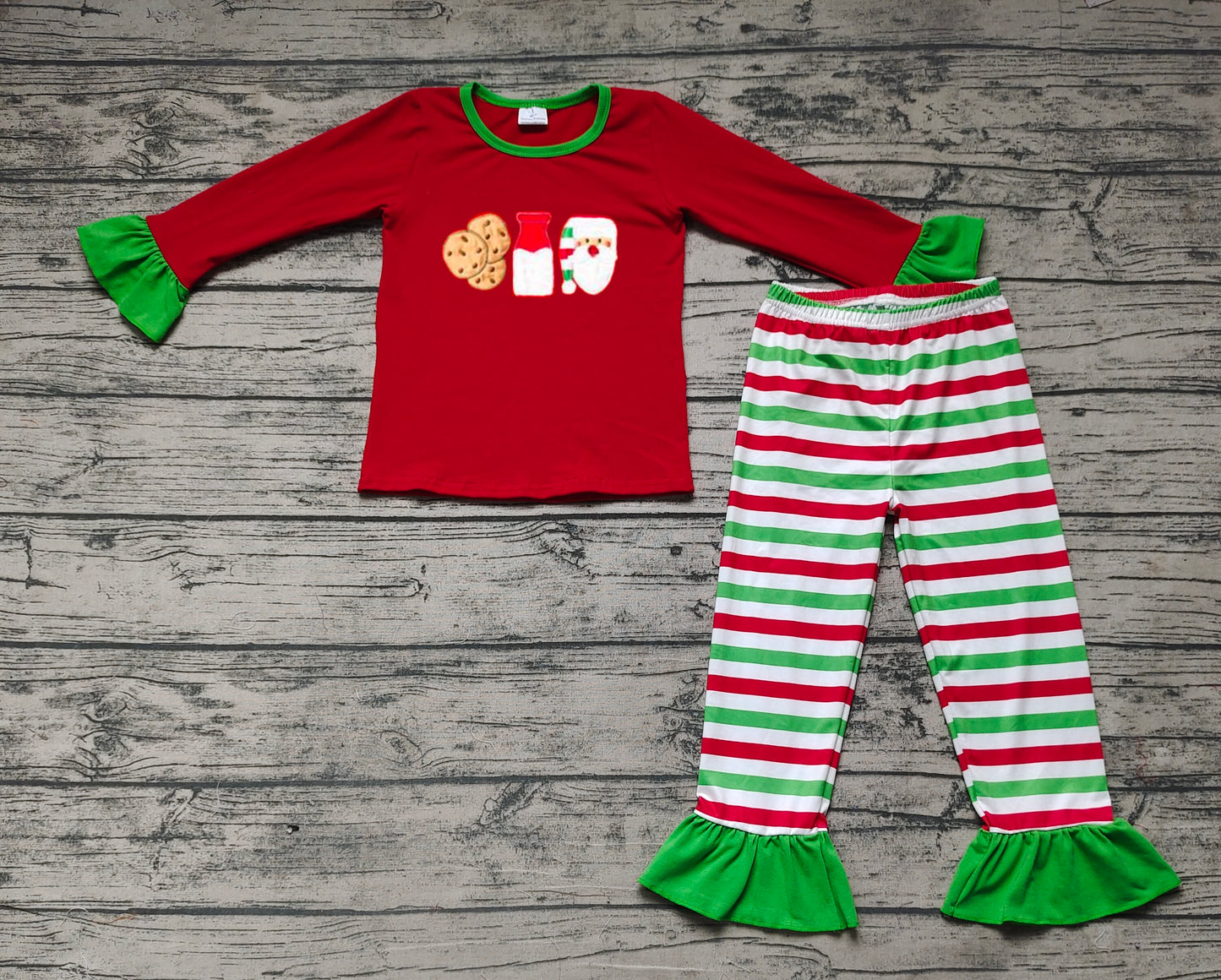 girls Embroidery milk cookie Santa Claus Christmas pajama set preorder