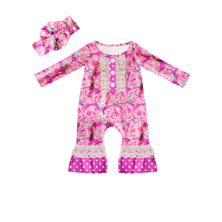 infant toddle girls long sleeve floral romper