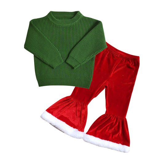 green long sleeve sweater pumpkin bell bottoms fall outfit