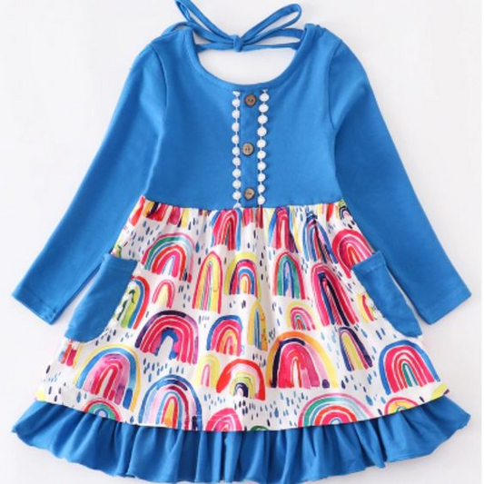 wholesale  rainbow print girls milk silk  dress, moq 3