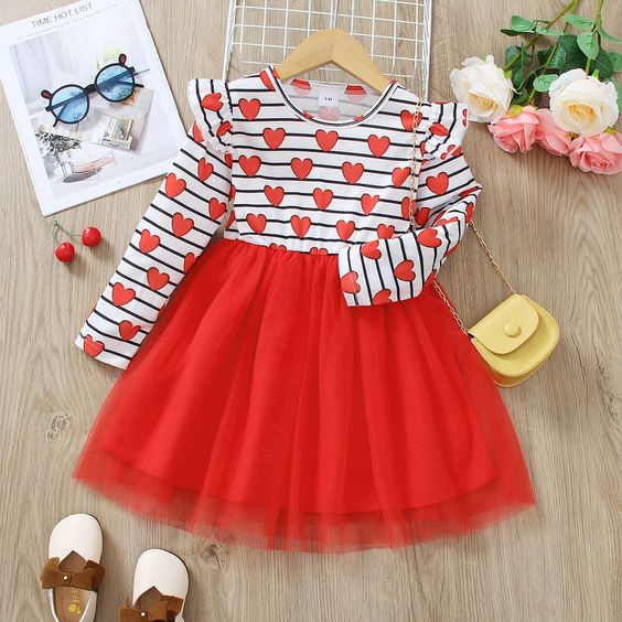 wholesale Valentines day tulle dress girls spring dress, moq 3