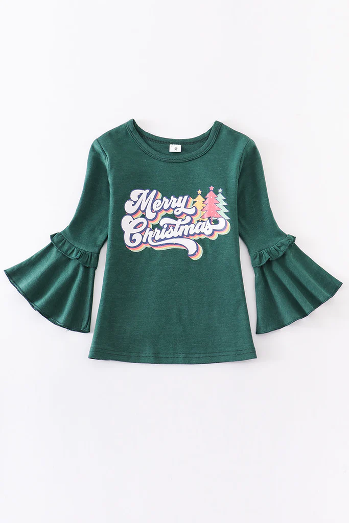 Merry Christmas green long sleeve top moq 3