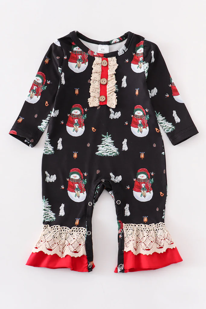 christmas snowman ruffle baby romper moq 3