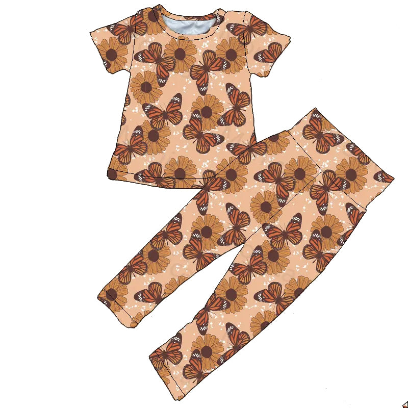 girls butterfly print wholesale boutique clothing set