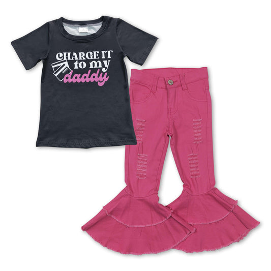 Charge it to my daddy top hot pink distressed jeans pants outfit