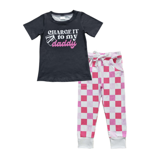 Charge it for my Daddy top checkered pants clothing set kids wholesale