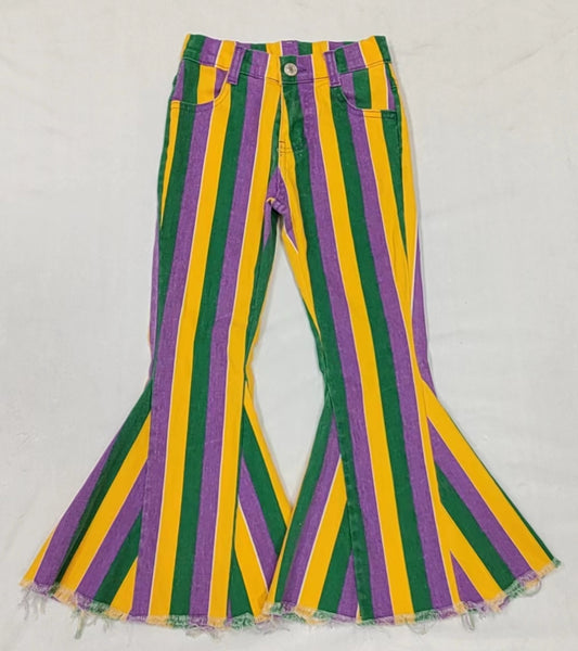 Mardi Gras Purple gold green stripes jeans bell bottoms preorder