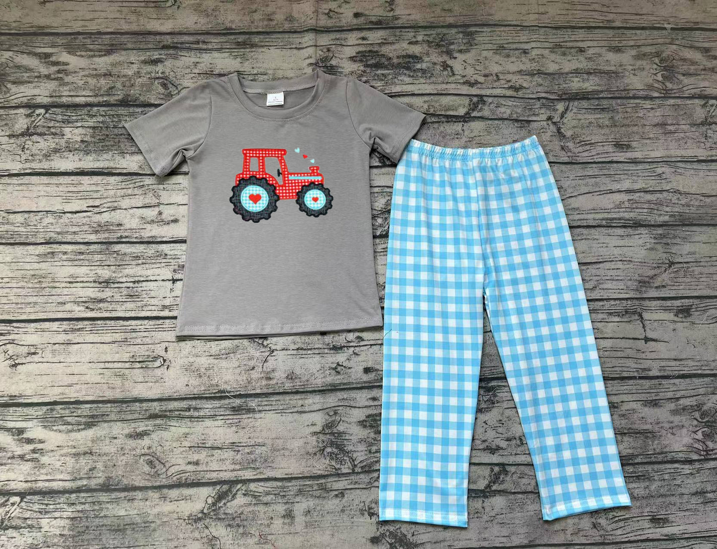 boys heart print Valentines day tractor  clothing set preorder