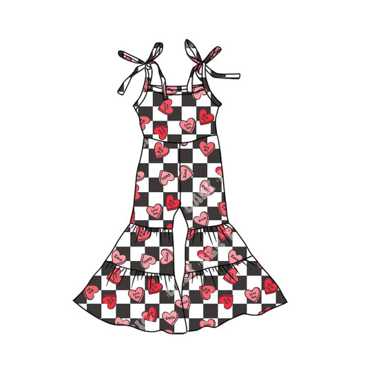 XOXO heart print Valentines day black white checkered jumpsuit preorder