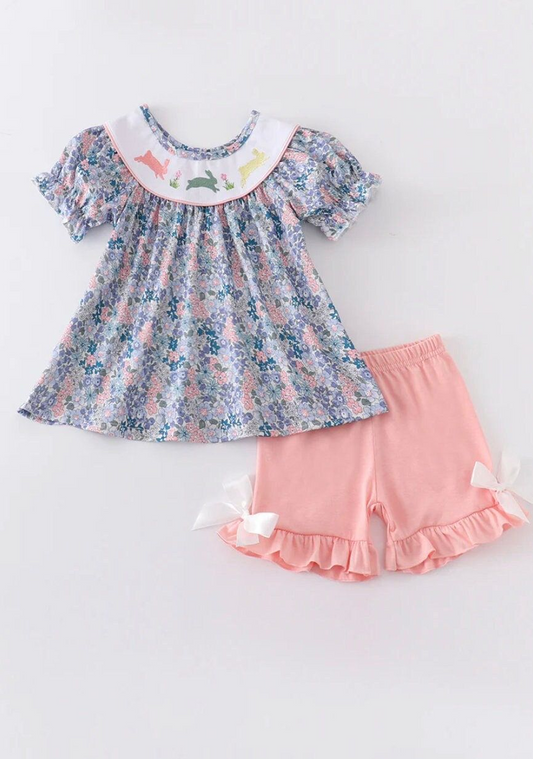 infant baby girls Easter bunny floral clothing set