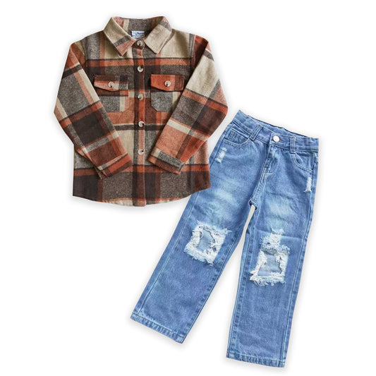 baby boy flannel shirt  denim pants outfit baby clothes