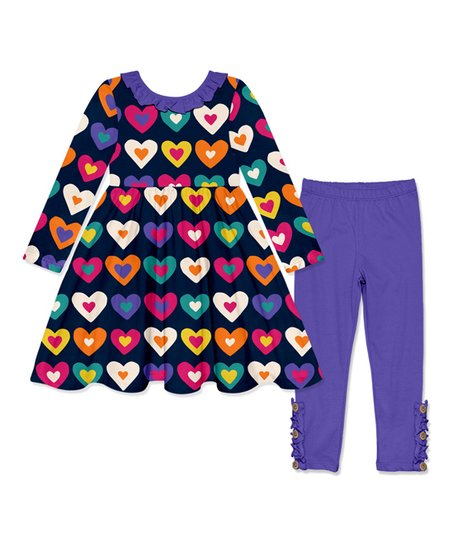 baby  girls heart print top purple leggings clothing set