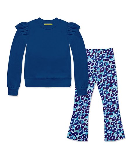 baby  girls blue top leopard leggings  outfit