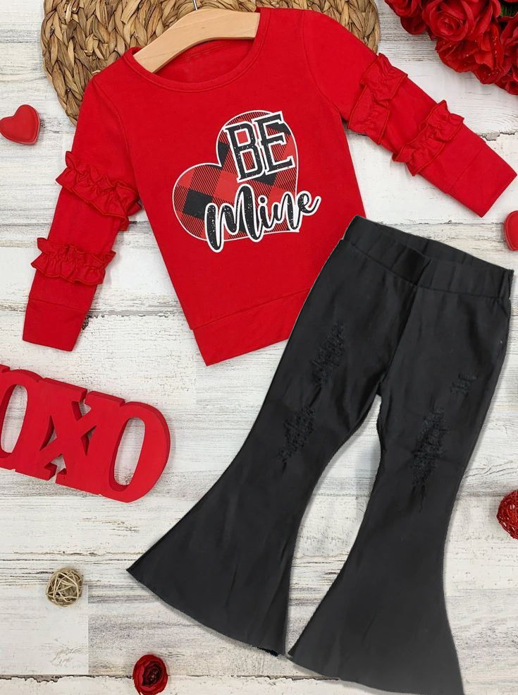 be mine Valentines day top black jeans bell bottoms outfit