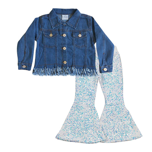 baby girls denim jacket white bell bottoms outfit