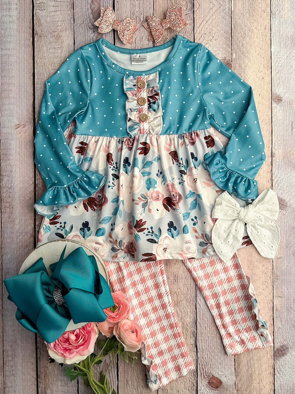 wholesale girls blue floral clothing set