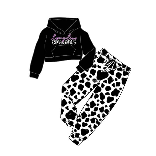 baby girls farm cow animal hoodie top matching pants outfit