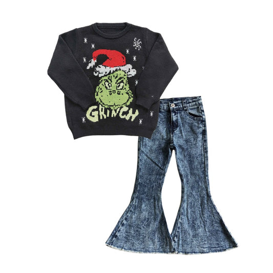 girls fall winter Christmas green face sweater jeans pants outfit