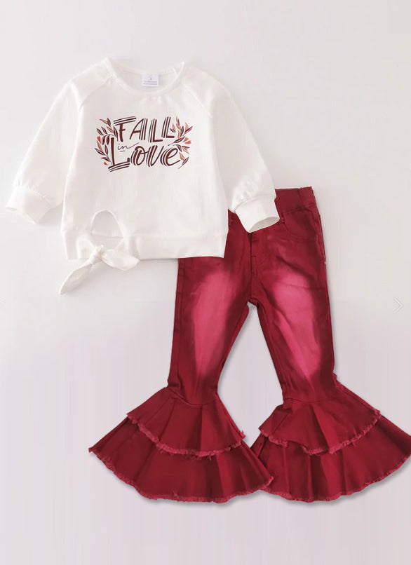 fall love long sleeve top matching jeans bell bottoms outfit