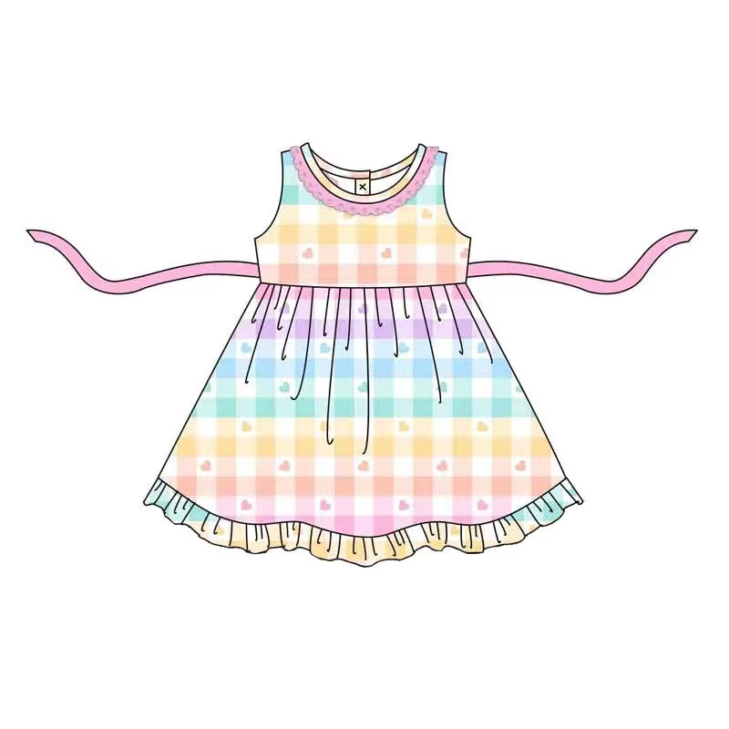 kids girls baby heart checkered valentines day dress preorder