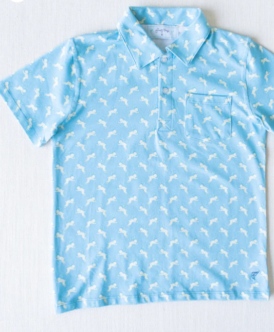 boy blue easter bunny polo shirt