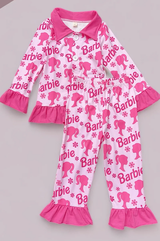 baby girls pink doll long sleeve button down pajama set