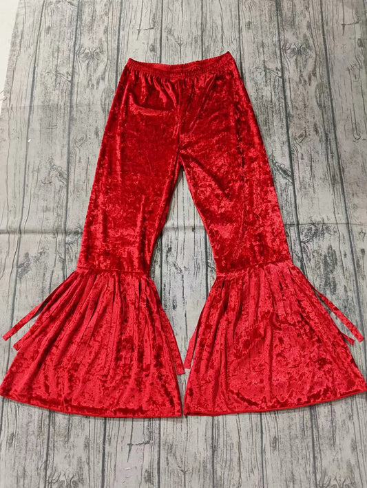 Adult women red velvet tassel bell bottoms