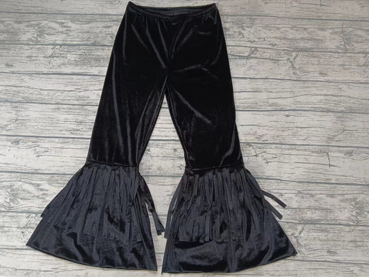 Adult women black velvet tassel bell bottoms