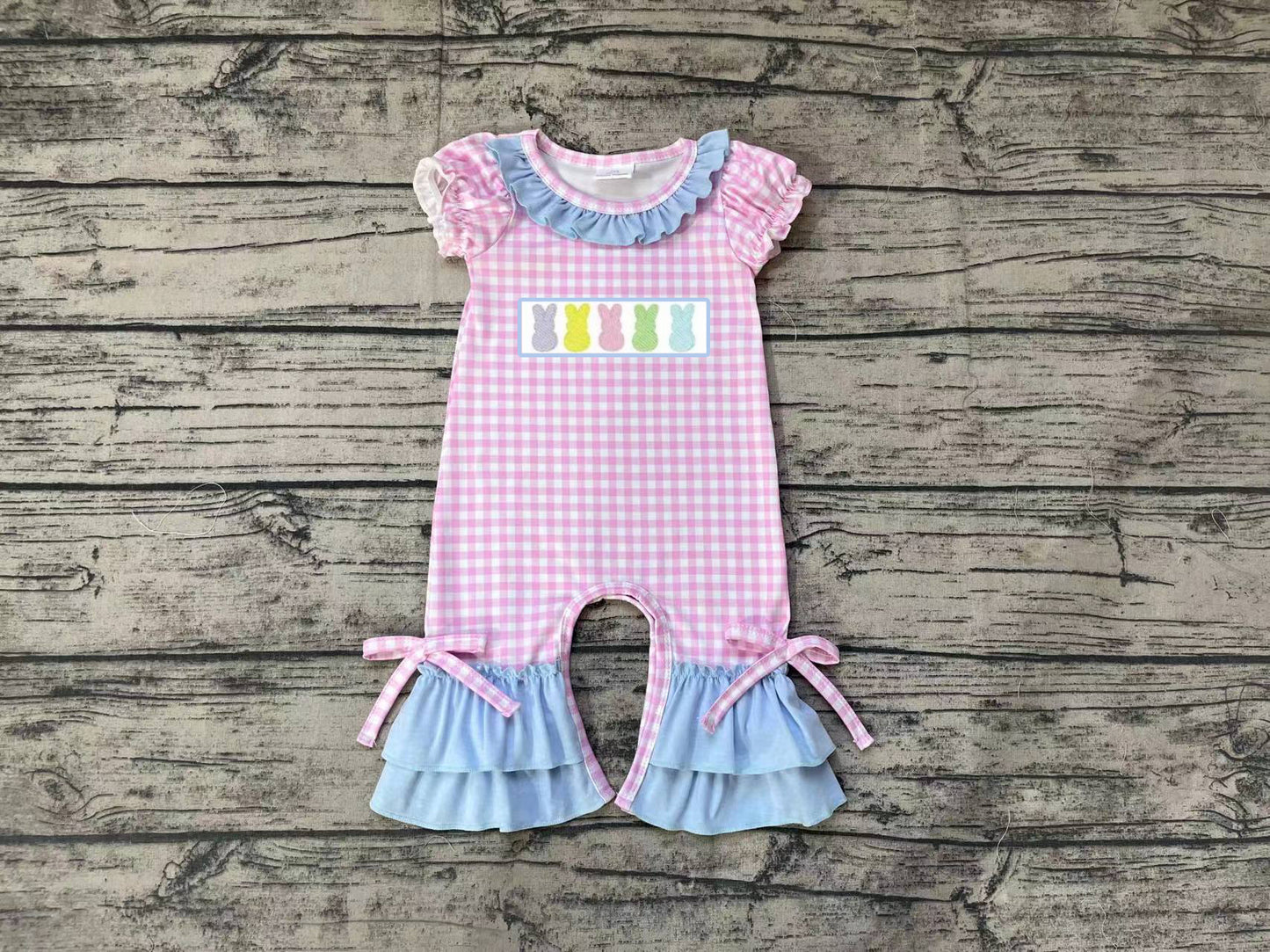 toddle girls easter bunny blue gingham romper preorder