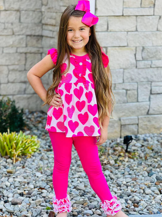 wholesale girls Valentines day heart clothing set