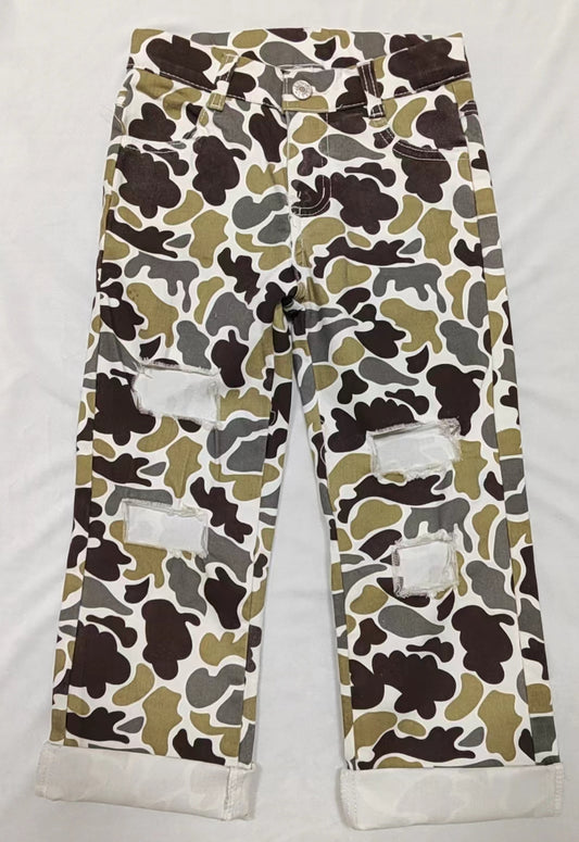 baby boy brown grey camouflage big hole jeans leggings pants preorder