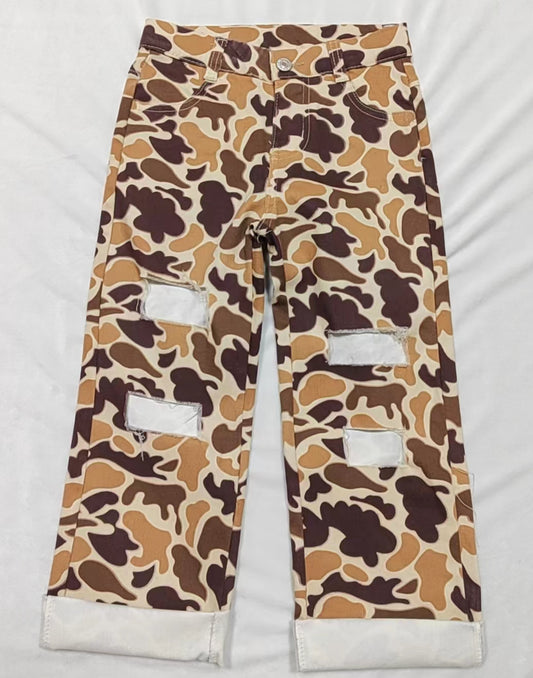 baby boy brown camouflage big hole jeans leggings pants preorder