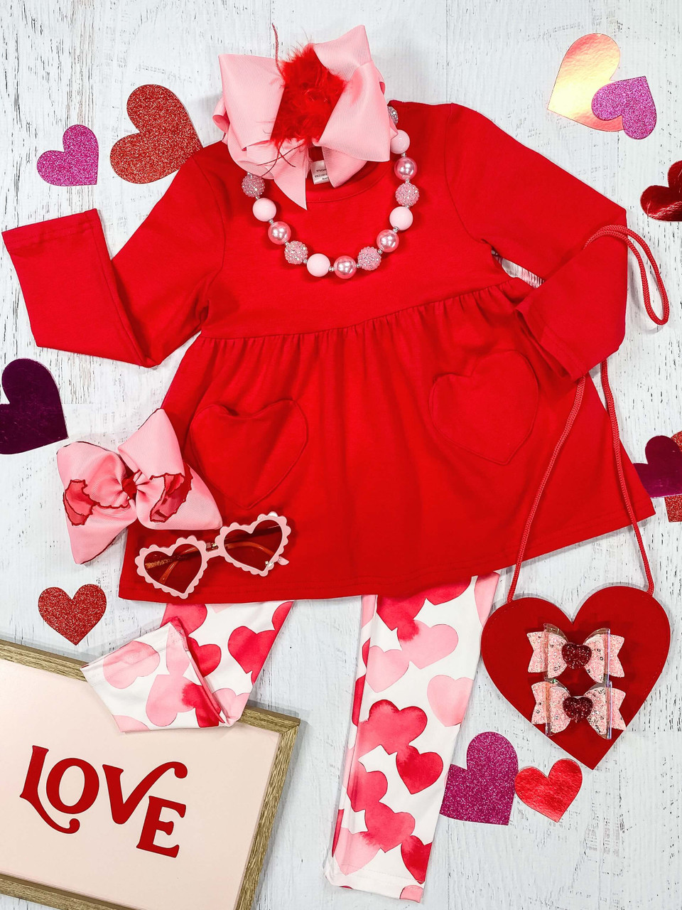 baby girls red top heart leggings outfit