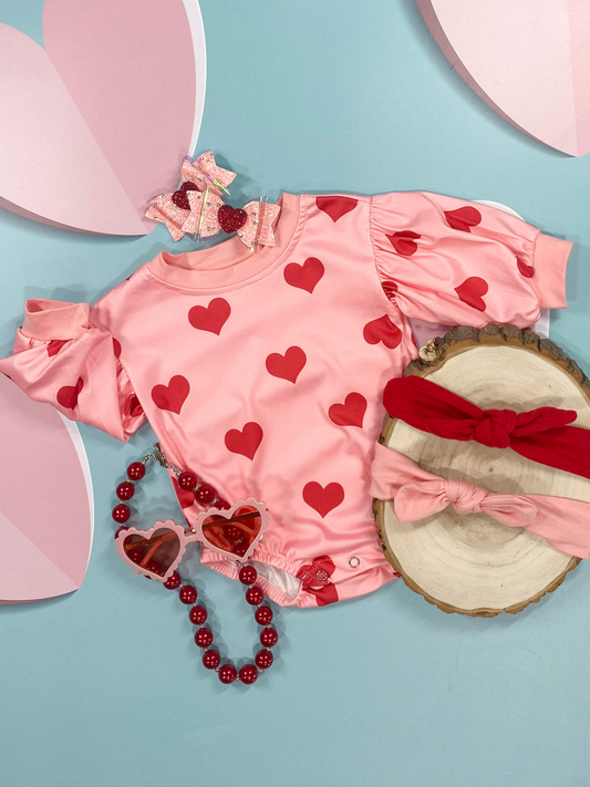 red heart valentine long sleeve romper