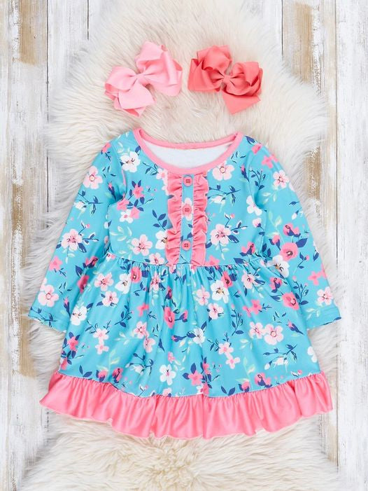 toddle girls long sleeve floral boutique dress