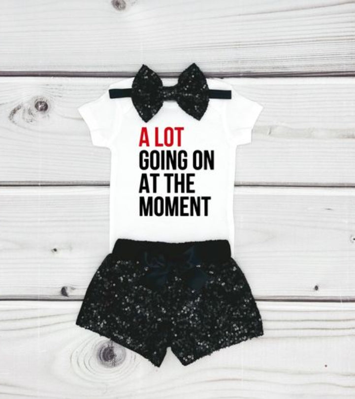 girls letter shirt black sequins shorts outfit