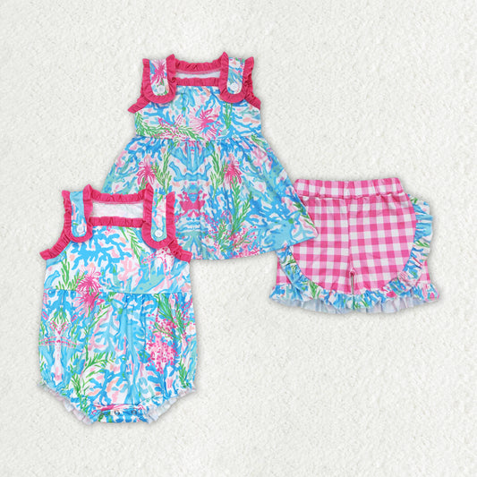 best sister blue pink floral boutique clothing set