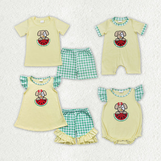 Embroidery watermelon dog sister brother matching sibling set