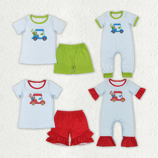 embroidery golf sports design sister brother  matching sibling set
