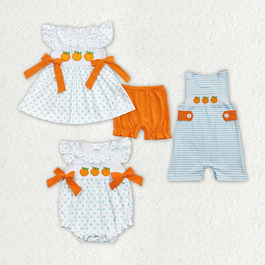 sister brother embroidery peach sibling set kids matching outfit