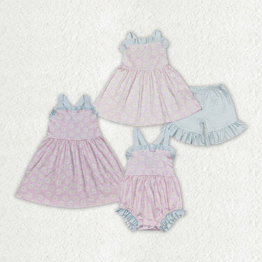 best sister pink flower matching clothing set wholesale girls sibling set