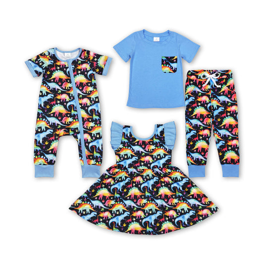 brother sister colorful dinosaur sibling set kids matching outfit